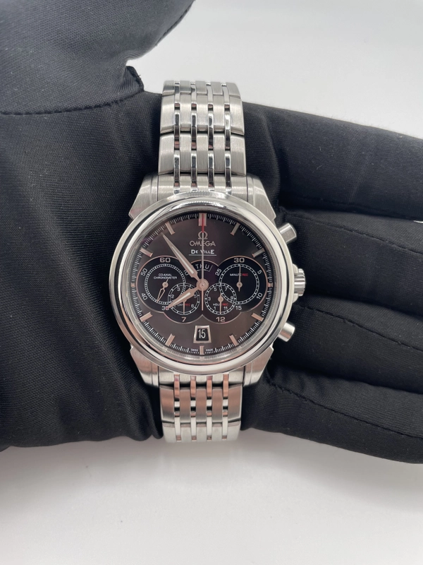 Omega De Ville Co-Axial Grey Dial on Stainless Steel Bracelet Ref. 422.10.41.52.06.001 Complete Open Date view 3