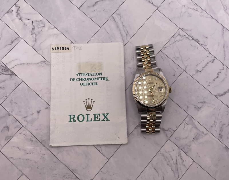 Rolex Datejust Gold Anniversary Diamond Dial Dial on Jubilee Ref. 16233G Papers 1994 view 6