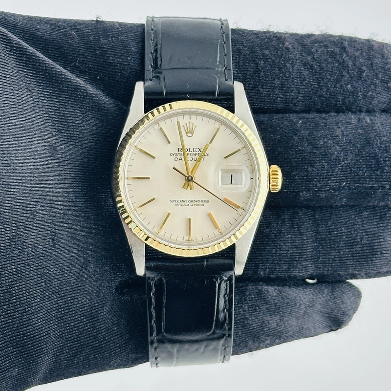 Rolex Datejust Silver Index Dial on Generic Leather Band Ref. 16013 1978 view 2