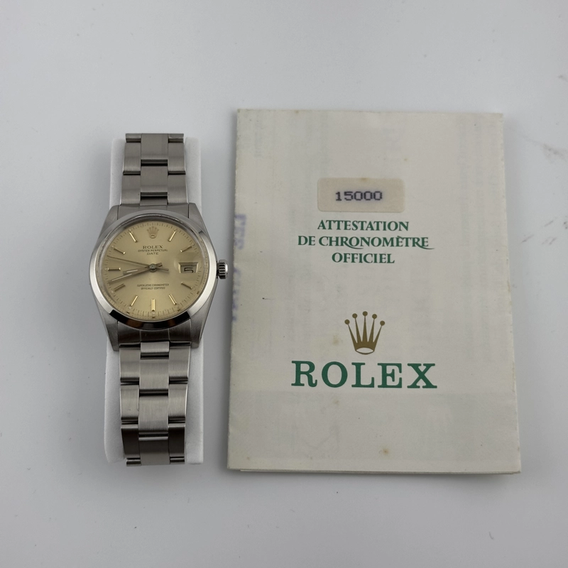 Rolex Oyster Perpetual Date Champagne Dial on Oyster Bracelet Ref. 15000 Papers 1988 view 5