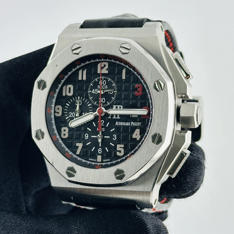 Audemars Piguet Royal Oak Offshore Shaquille O'Neal Special Limited Edition Black Dial With Mega Tapisserie Waffle Pattern Dial on Leather Strap Ref. 26133ST.OO.A101CR.01 view 3
