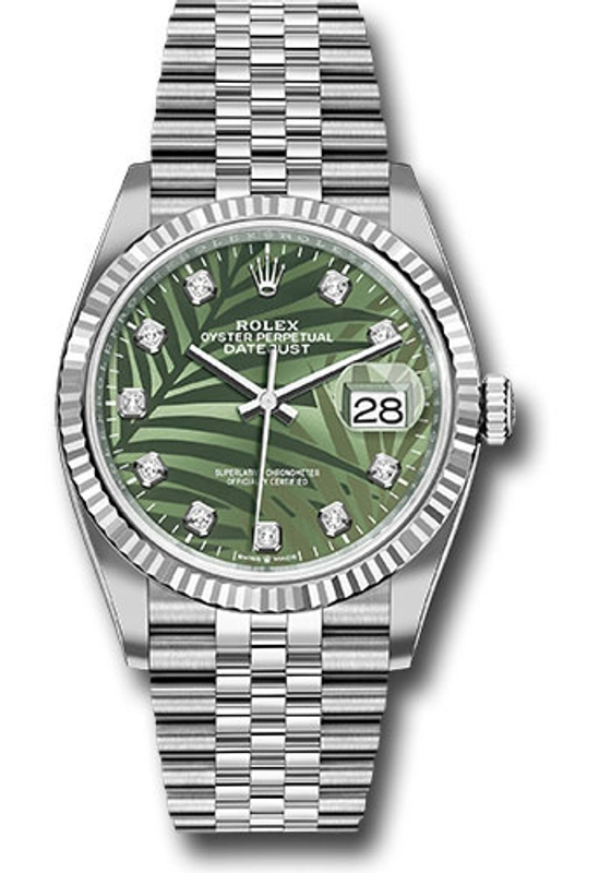 Rolex Datejust Olive Green Palm Motif Diamond 6 Dial on Jubilee Ref. 126234 Card 2023
