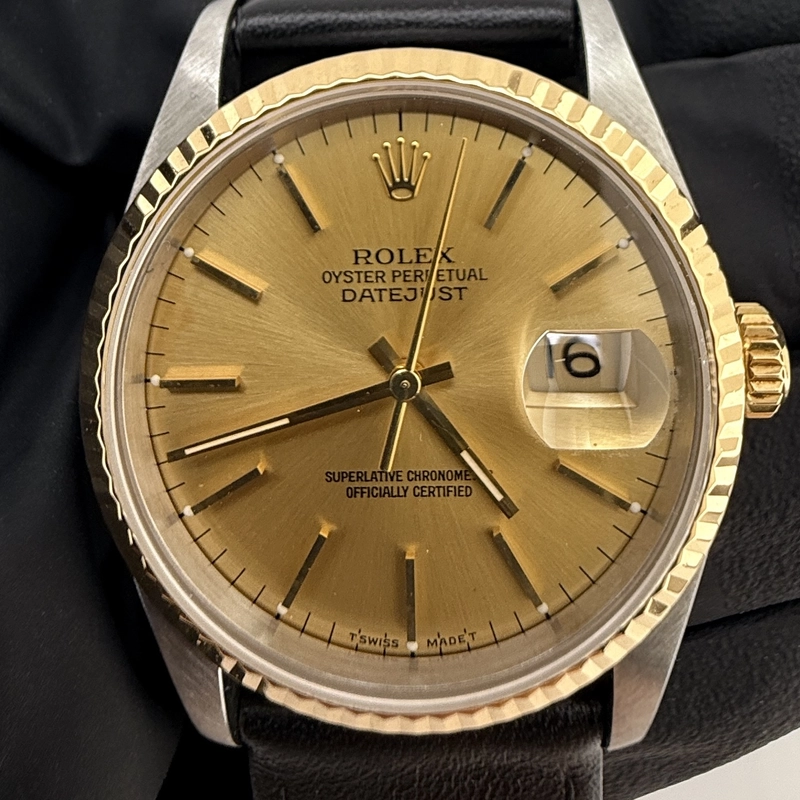 Rolex Datejust 36 Champagne Stick Dial on Generic Leather Strap Ref. 16233 1998