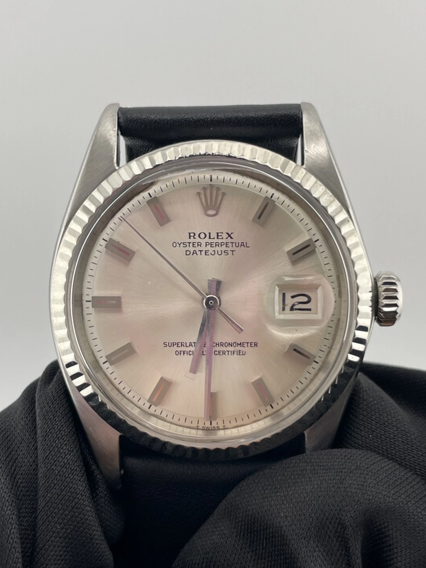 Rolex Datejust 36 Silver Stick Dial on Generic Black Leather Strap Ref. 1601 view 3