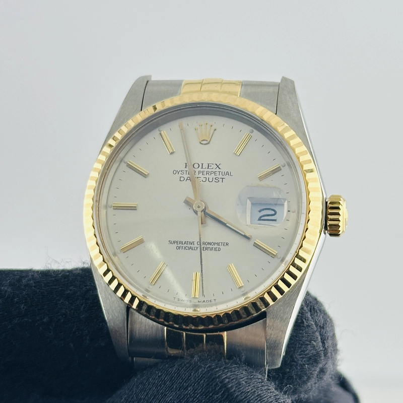 Rolex Datejust Silver / Gold Stick Dial on D Link Jubilee Bracelet Ref. 16013 1987 view 3