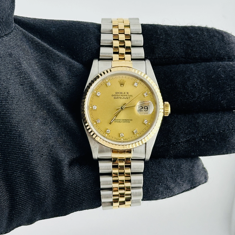 Rolex Datejust Champagne Diamond Factory Dial on D Link Jubilee Bracelet Ref. 16233G 1993 view 2
