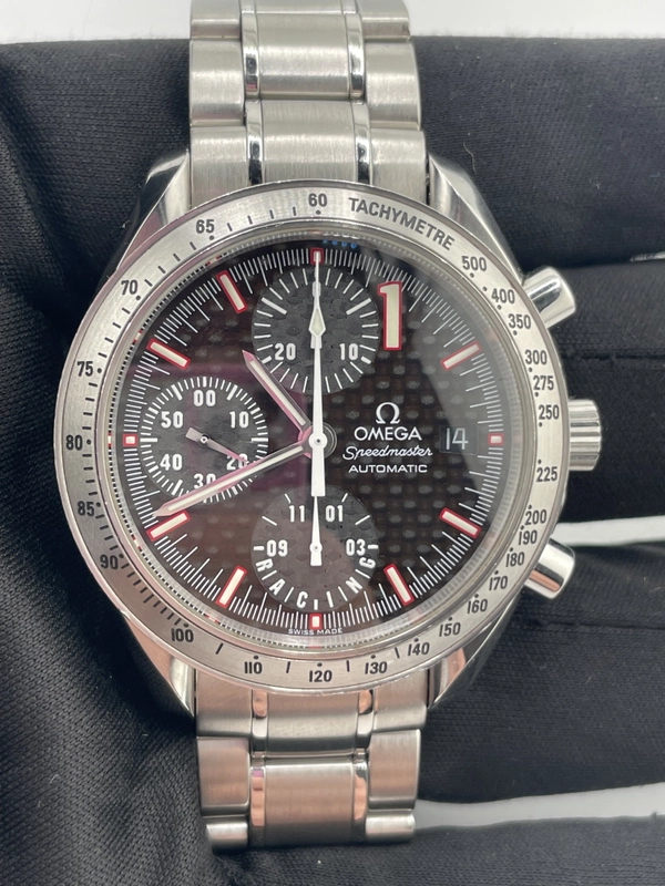 Omega Speedmaster Racing Black Dial on Stainless Steel Bracelet Ref. 3519.50 Complete Open Date view 2