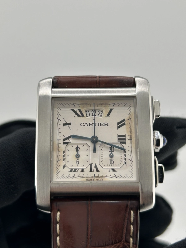 Cartier Tank Française XXL Chronoreflex Cream Dial on Brown Leather Strap Ref. W5101455 Papers view 2