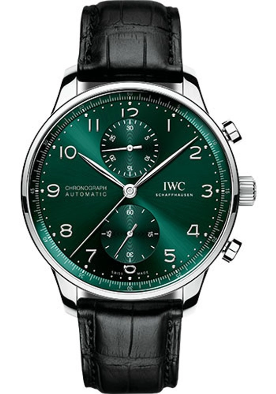 Iwc Portugieser Chronograph Green Dial on Leather Strap Ref. IW371615 Complete 2020