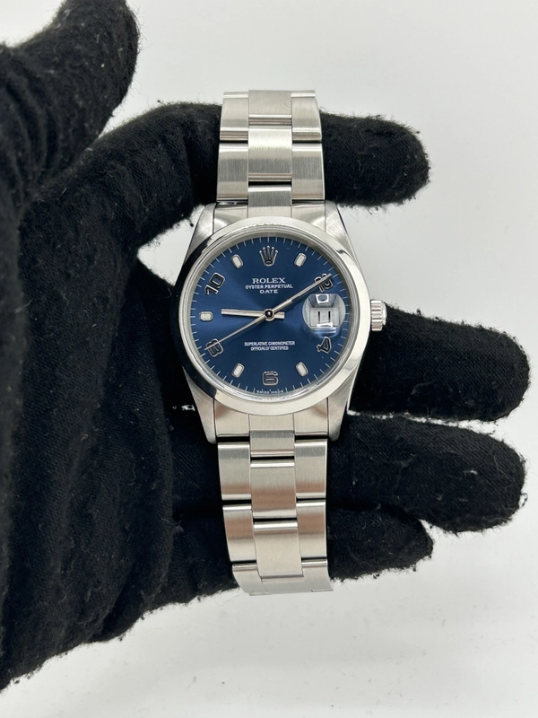 Rolex Oyster Perpetual Date Blue Arabic Dial on Oyster Steel Bracelet Ref. 15200 1999 view 2