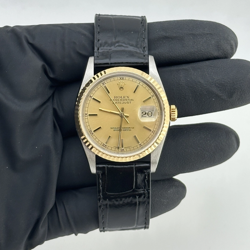Rolex Datejust Champagne Stick Dial on Generic Leather Band Ref. 16233 1990