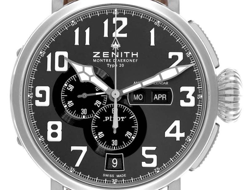 Zenith Pilot Type 20 Montre d'Aeronef Black Dial on Leather Band Ref. 03.2430.4054 Complete Open Date