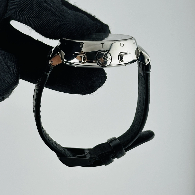 Louis Vuitton Tambour Voyage Slate Grey Dial on Leather Strap Ref. Q102N Papers 2011 view 6