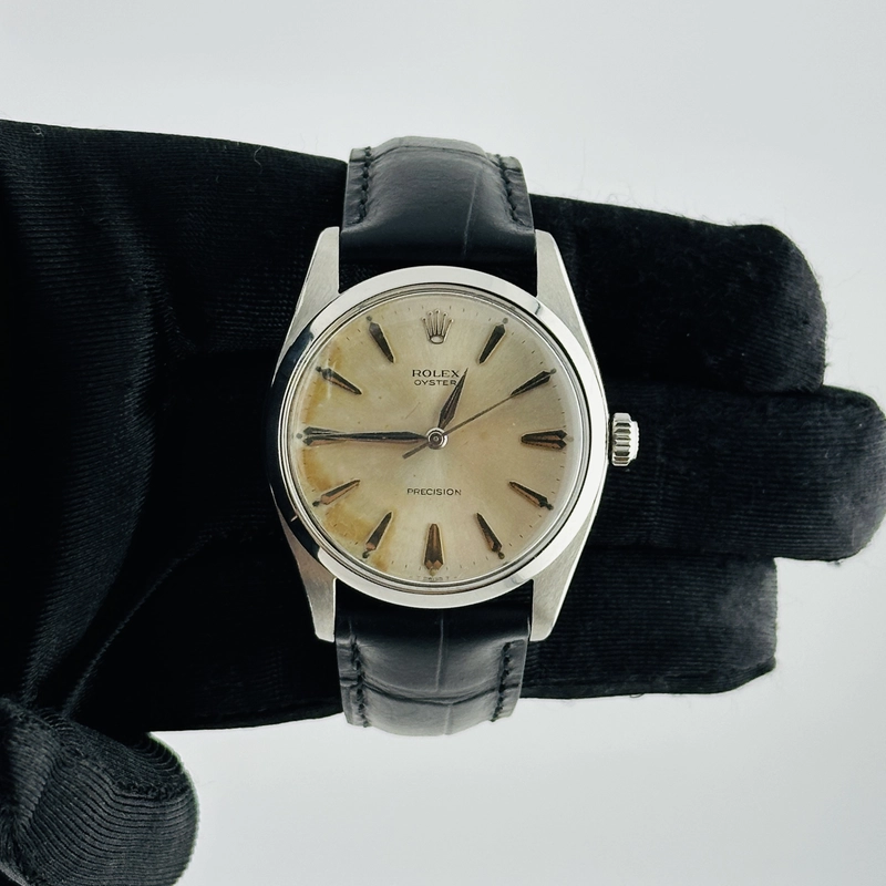 Rolex Oyster Precision Silver Stick Dial on Am Leather Ref. 6424 1966