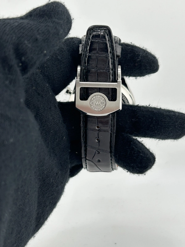 Iwc Portugieser Chronograph Classic Silver Dial on Black Leather Strap Ref. 1W390403 view 4