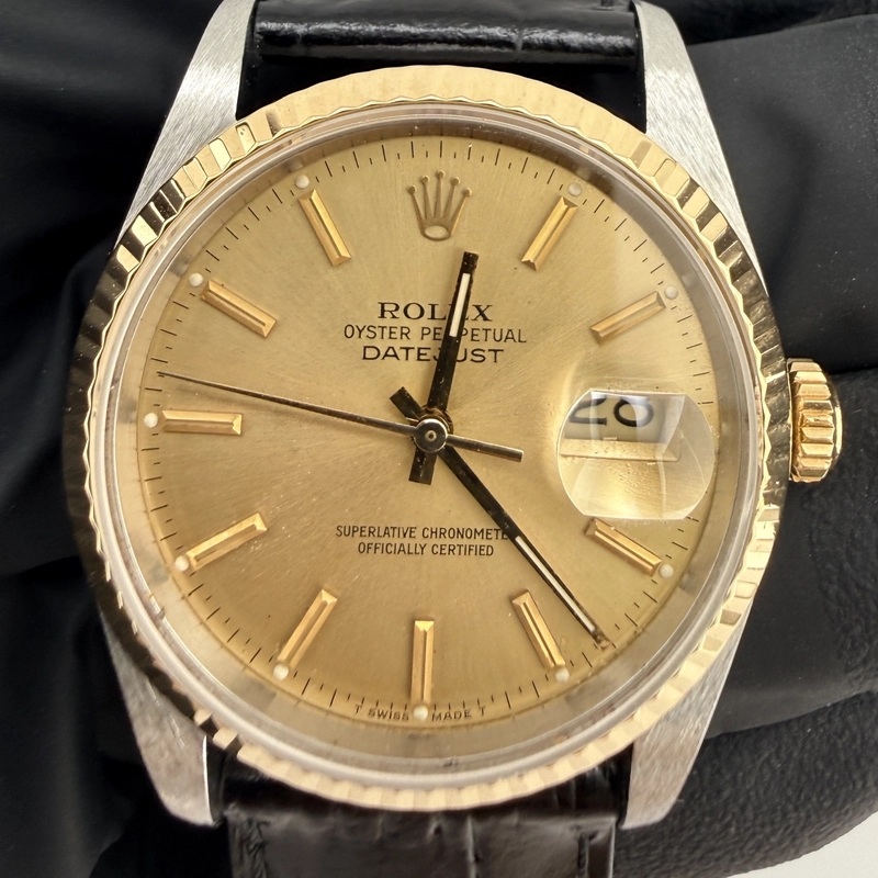 Rolex Datejust 36 Champagne Stick Dial on Generic Leather Strap Ref. 16233 1998