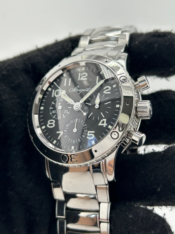 Breguet Type XX Black Dial on Stainless Steel Bracelet Ref. 3800ST/92/SW9 view 3