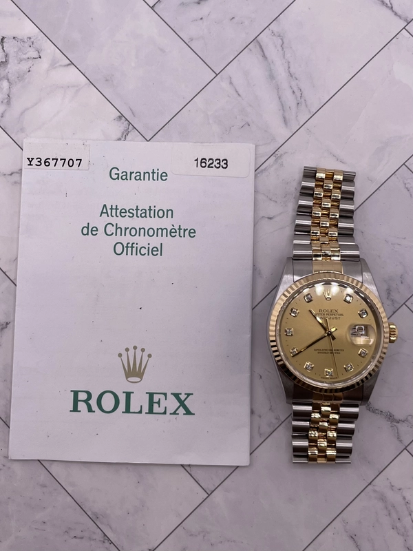 Rolex Datejust Champagne Diamond Factory Dial on Jubilee Ref. 16233 Papers 2003 view 7