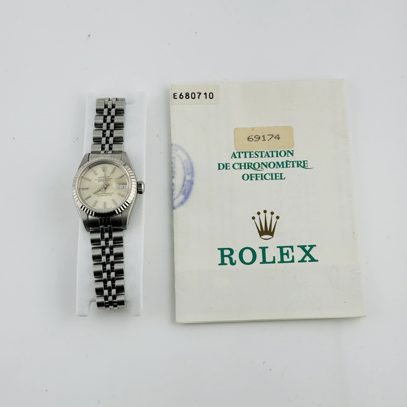 Rolex Datejust Lady Silver Stick Dial on D Link Jubilee Ref. 69174 Papers 1992 view 7