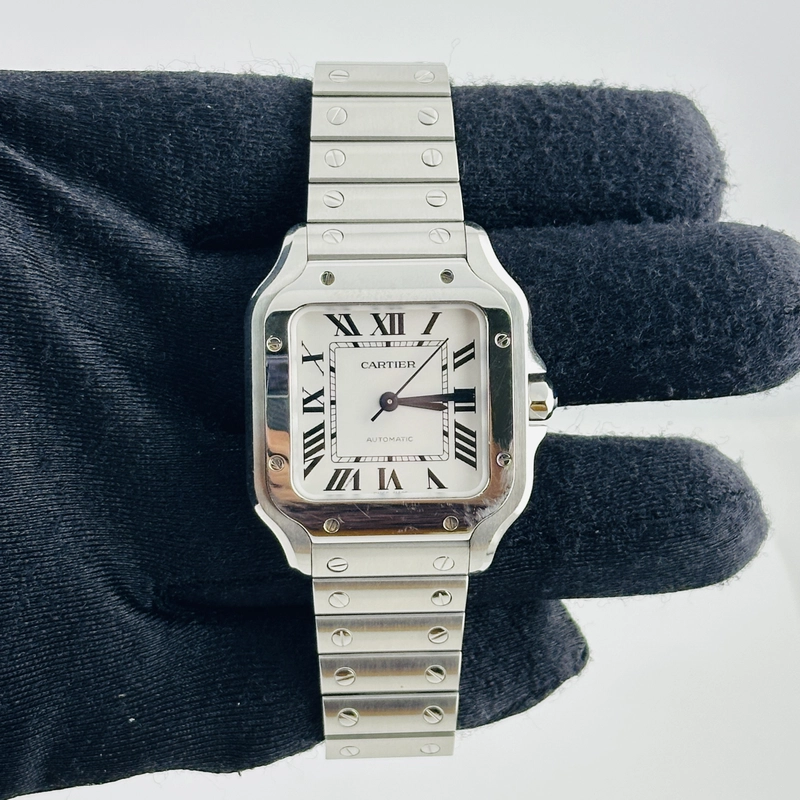 Cartier Santos Medium Silver Roman Dial on Stainless Steel Bracelet Ref. 4075 / WSSA0029 Complete 2024 view 2