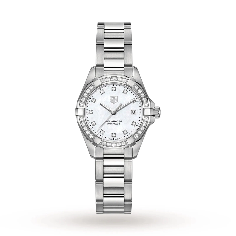 Tag Heuer Aquaracer Lady White Mop Diamond Dial on Stainless Steel Bracelet Ref. WAY1414.BA0920 Complete 2017