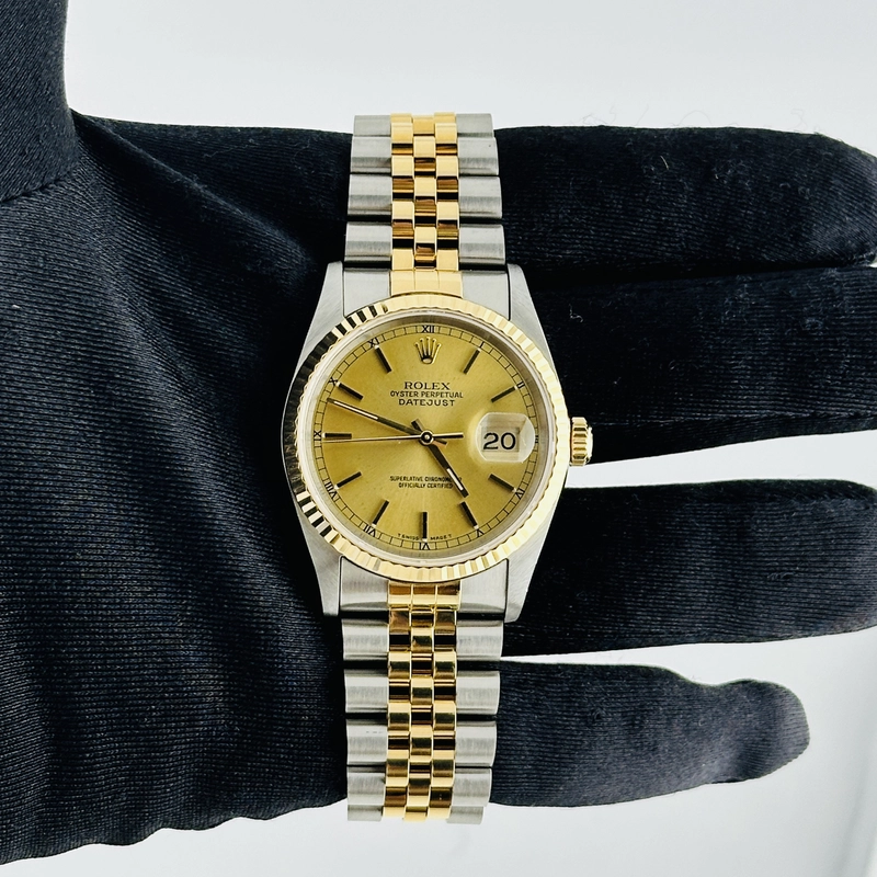 Rolex Datejust Champagne Stick Dial on D Link Jubilee Ref. 16233 1994 view 2
