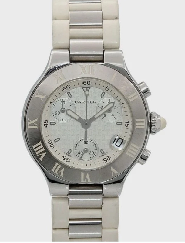 Cartier Chronoscaph 21 Silver Dial on Rubber Strap Ref. W10197U2 Papers 2007