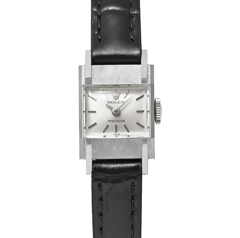 Rolex Precision Silver Stick Dial on Generic Leather Band Ref. 2158 1973