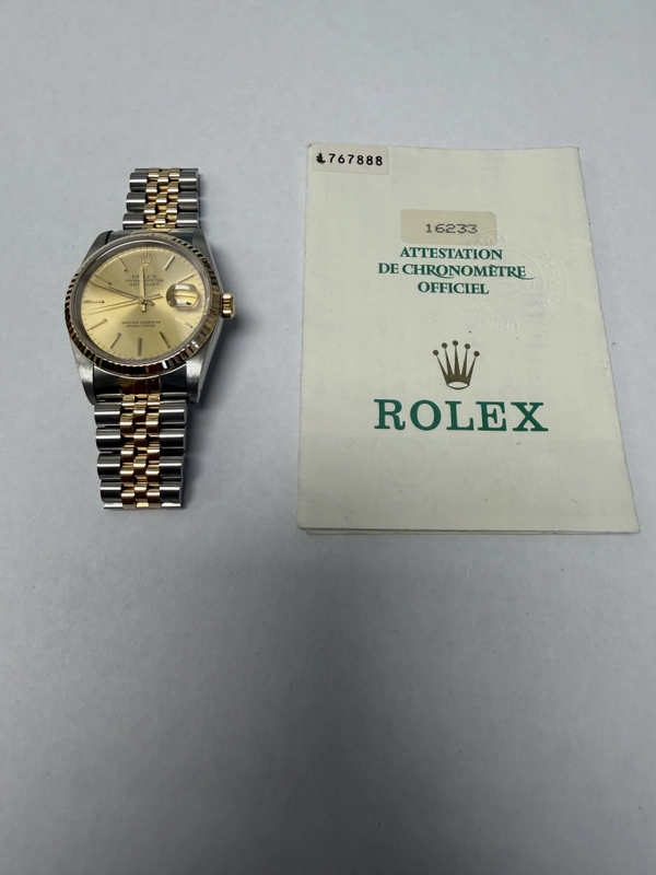 Rolex Datejust Champagne Stick Dial on Jubilee Ref. 16233 Papers 1991 view 5
