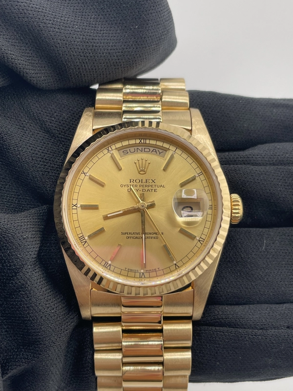 Rolex Daydate Champagne Stick Dial on President Ref. 18238 Papers 1991 view 2