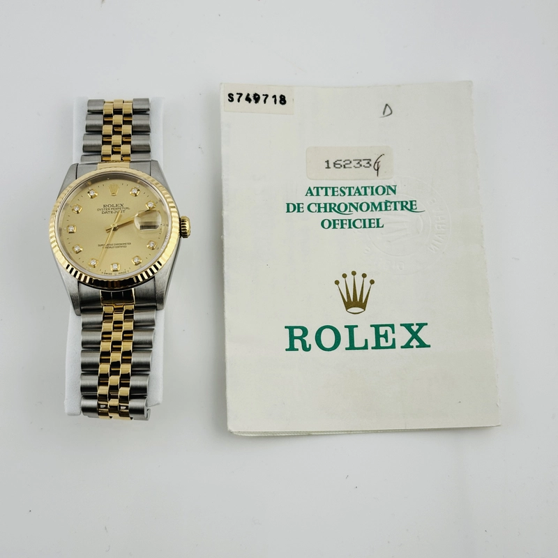 Rolex Datejust Champagne Diamond Factory Dial on D Link Jubilee Bracelet Ref. 16233G Papers 1995 view 7