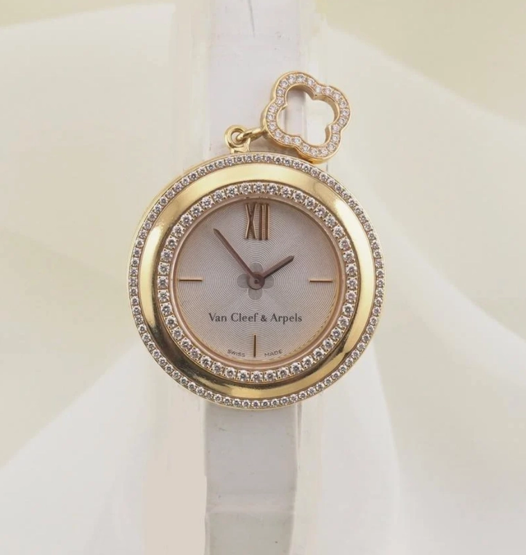 Van Cleef & Arpels Charms Mini Watch Silver Dial on Leather Ref. VCAR0298000 Complete 2014