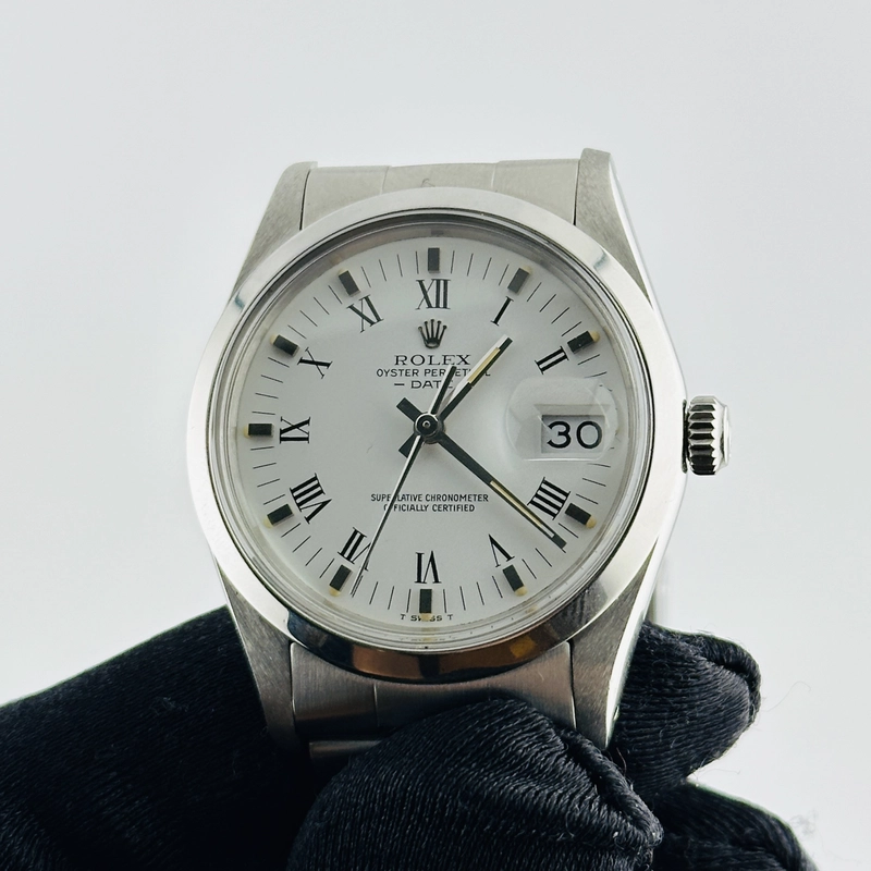 Rolex Oyster Perpetual Date White Roman Dial on Oyster Bracelet Ref. 15000 1982 view 3
