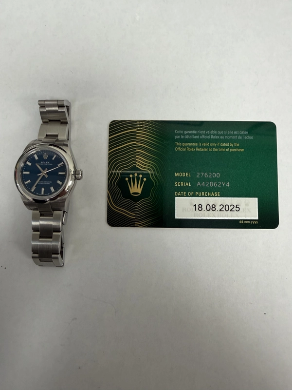 Rolex Oyster Perpetual 28 Med Blue Dial on Oyster Ref. 276200 Card 2025 view 6