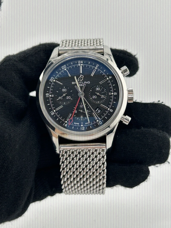 Breitling Transocean Black Dial on Stainless Steel Bracelet Ref. AB0451 view 2