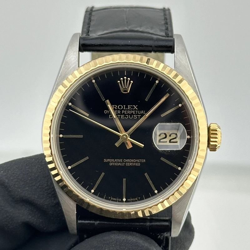 Rolex Datejust Black Stick Dial on Generic Leather Band Ref. 16233 1993 view 3