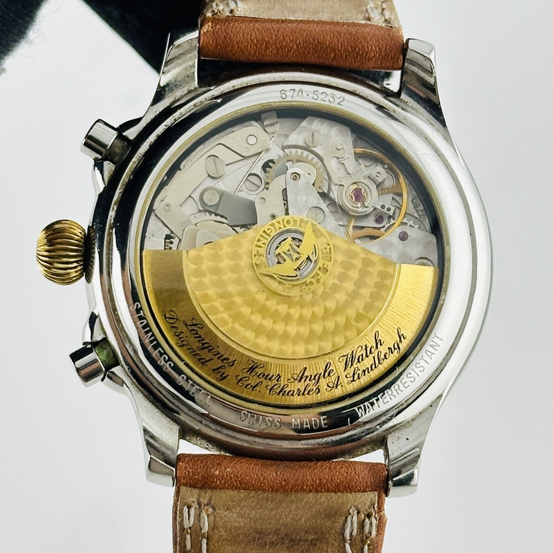 Longines Lindbergh Hour Angle Ivory Dial on Og Leather Band Ref. 674.5232 with Box view 4