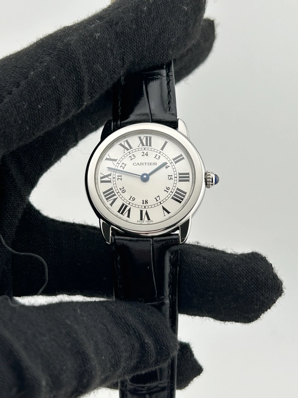 Cartier Ronde Solo de Cartier Silver Roman & Arabic Numerals Dial on Black Leather Strap Ref. W6700155 Card 2017 view 2