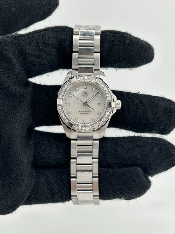 Tag Heuer Aquaracer Lady White Mop Diamond Dial on Stainless Steel Bracelet Ref. WAY1414.BA0920 Complete 2017 view 2