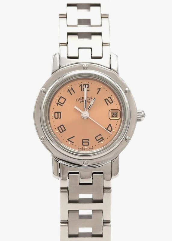 Hermes Clipper Salmon / Arabic Numerals Dial on Stainless Steel Bracelet Ref. CL4.210 Papers Open Date