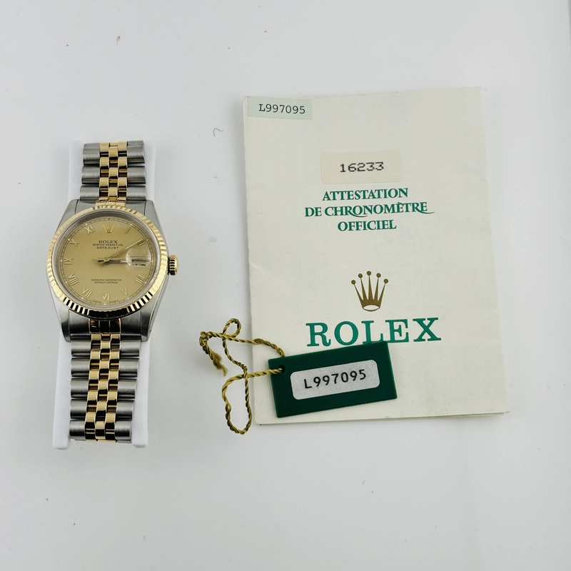 Rolex Datejust Champagne Roman Dial on D Link Jubilee Ref. 16233 Papers 1997 view 7