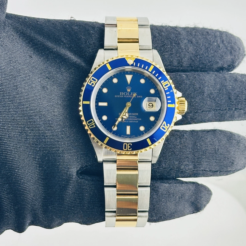Rolex Submariner Blue Dial on Oyster Bracelet Ref. 16613 Papers Open Date view 2