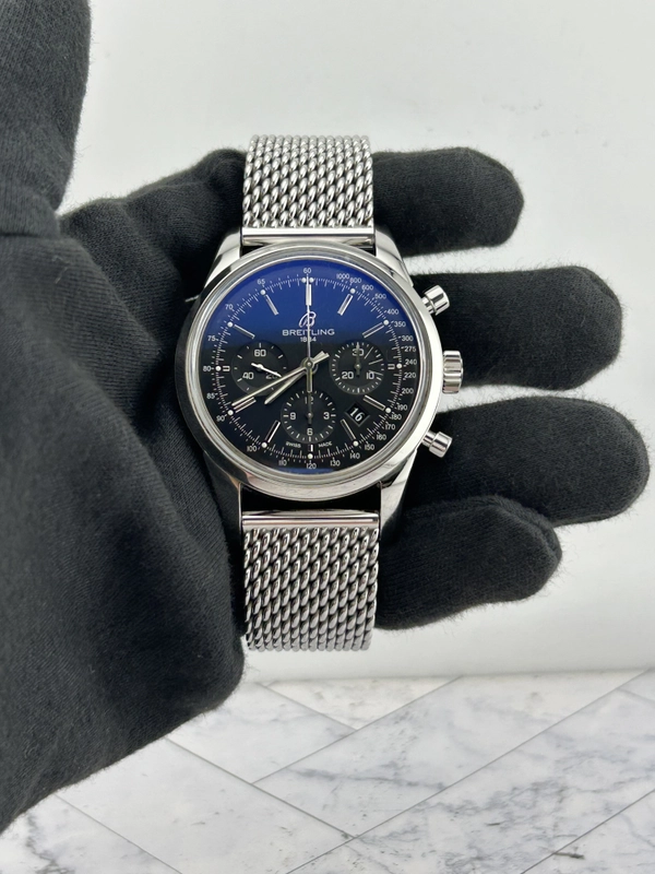 Breitling Transocean Black Dial on Woven Steel Ref. AB0152 Papers 2012 view 2