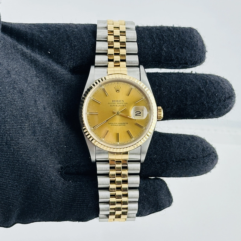 Rolex Datejust Champagne Stick Dial on D Link Jubilee Bracelet Ref. 16233 Papers 1994 view 3