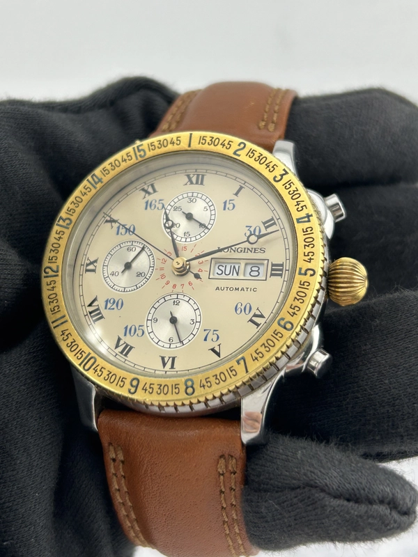 Longines Lindbergh Hour Angle Ivory Dial on Og Leather Band Ref. 674.5232 view 3