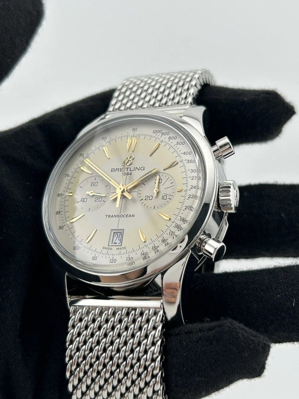 Breitling Transocean Chronograph Mercury Silver Dial on Stainless Steel Bracelet Ref. AB015412 Card 2015 view 3