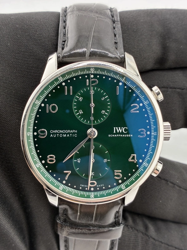 Iwc Portuguese Green Dial on Leather Strap Ref. IW371615 view 2