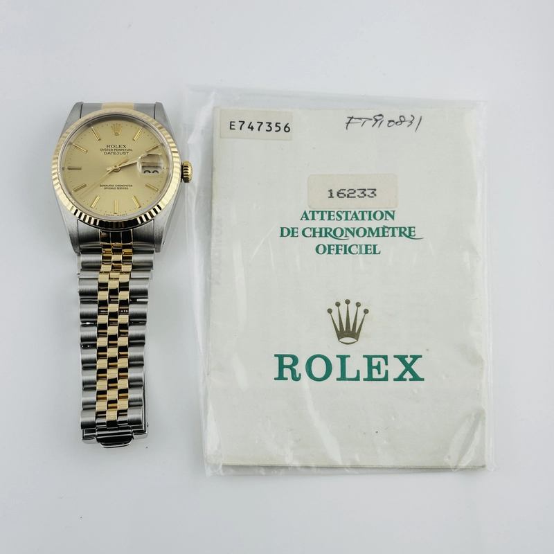Rolex Datejust Champagne Stick Dial on D Link Jubilee Ref. 16233 Papers 1991 view 5