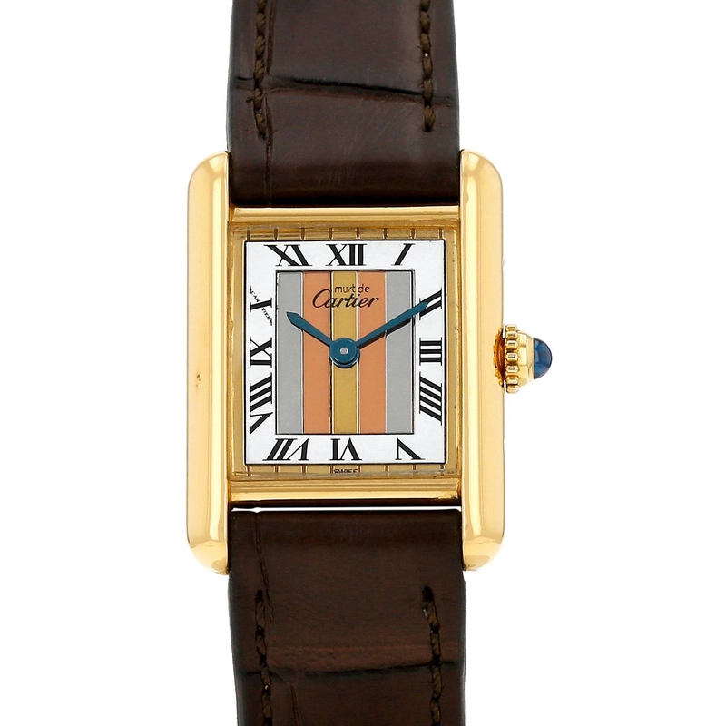 Cartier Tank Must Vermeil Trinity Dial on Generic Leather Band Ref. 18695