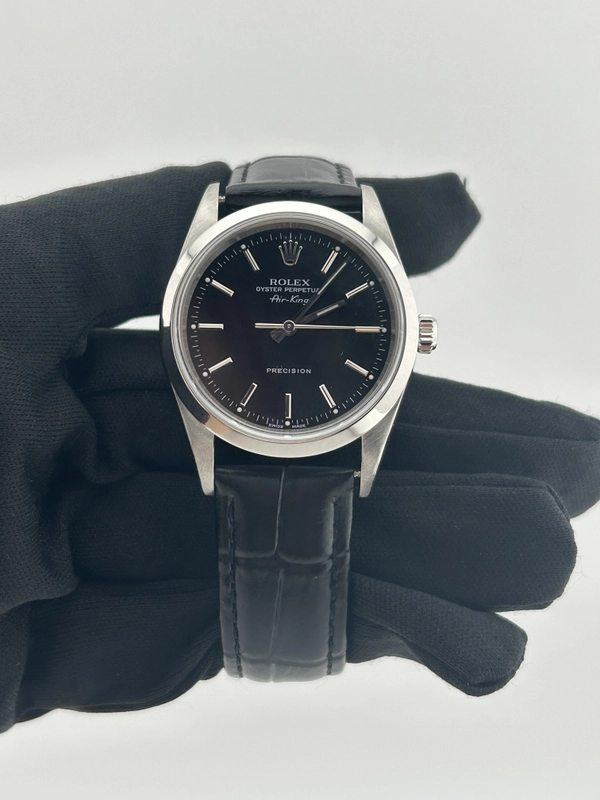 Rolex Air-King Black Dial on Generic Black Leather Strap Ref. 14000 1999